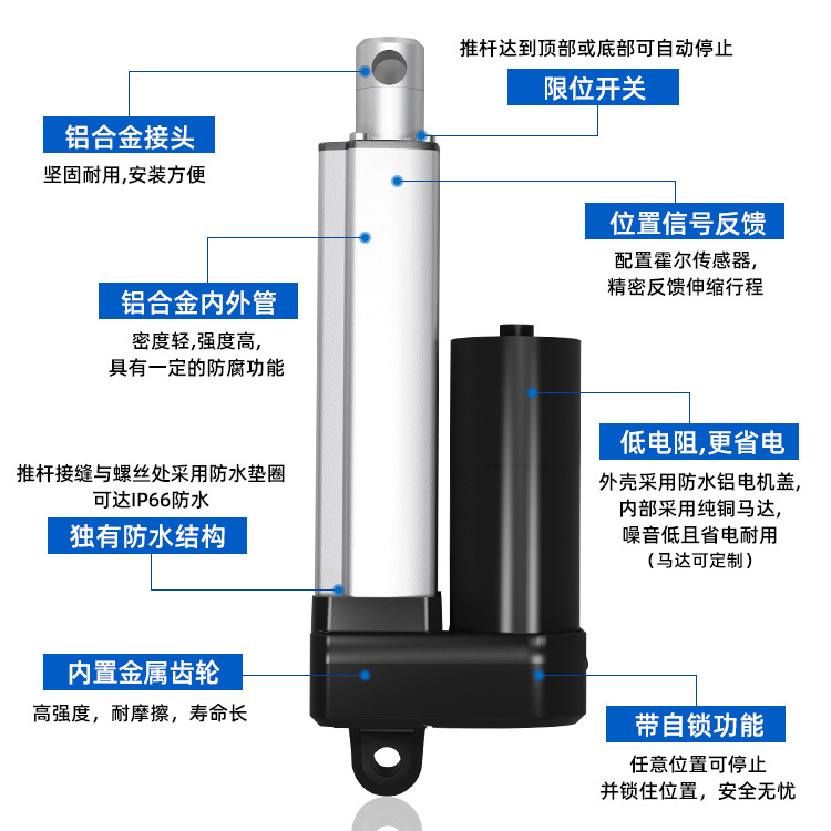 特姆优24v直线往复小微型伸缩杆 直流防水工业推杆电动推杆电机